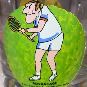 Set of 4 Vintage Ashby Cartoon Tennis Low Ball Whiskey Tumbler Rocks Glasses 70s